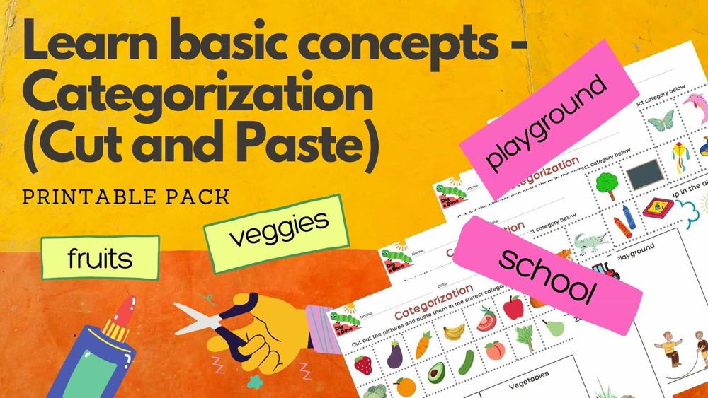 Categorization of objects (Cut and Paste)- Free Printables Pack (Pre-K/ Kindergarten)