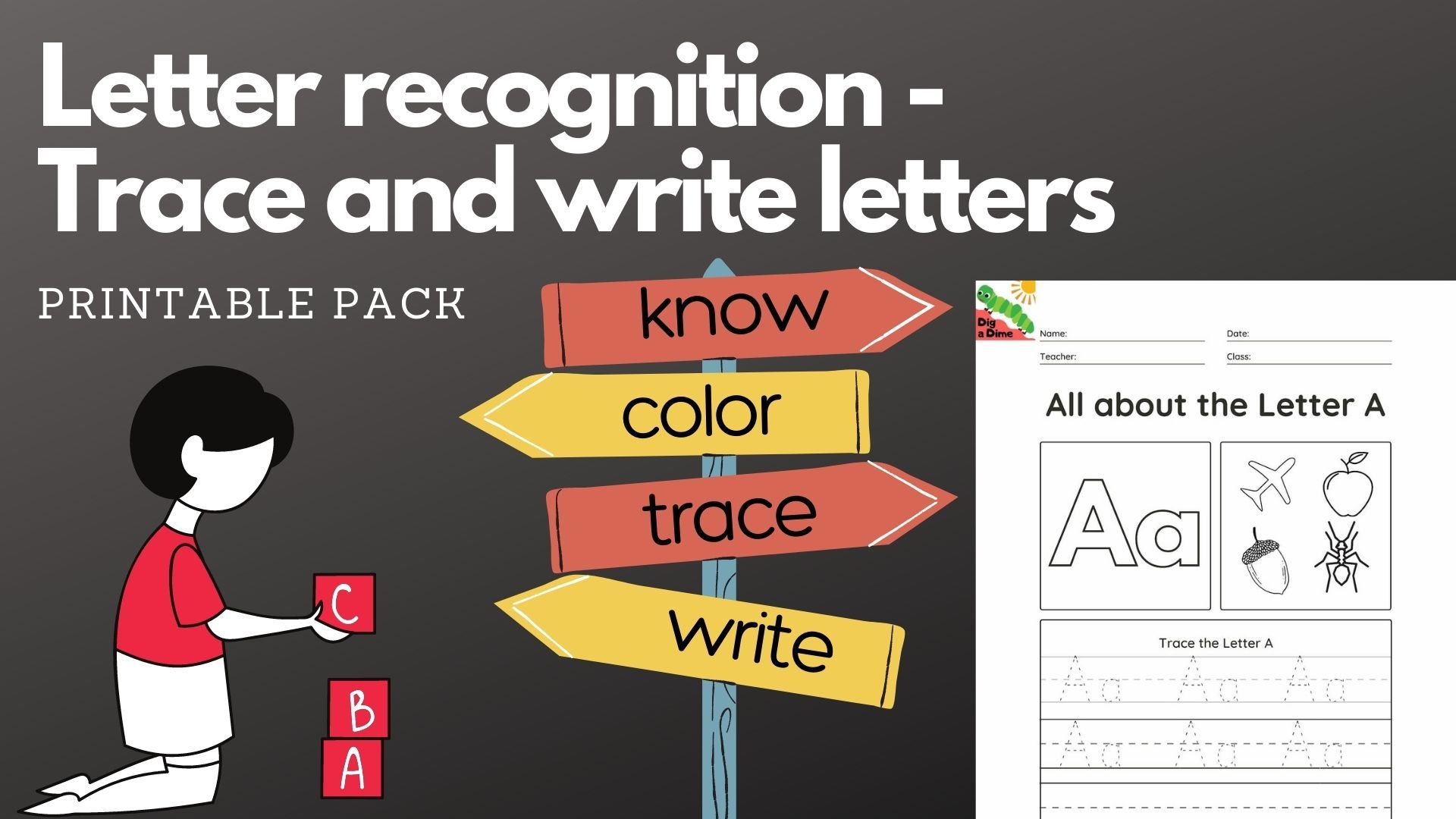 Letter recognition - Trace letters/ alphabets (upper and lower case)